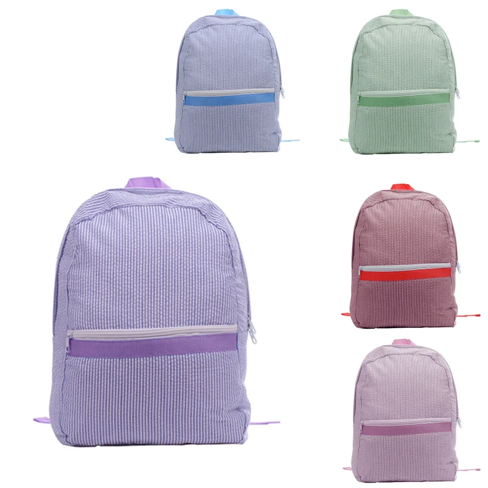 

Blank Seersucker Backpack Kids Striped Pattern School Bags Children Large Capacity Preschool Book Bag Cute Baby Diaper Bag