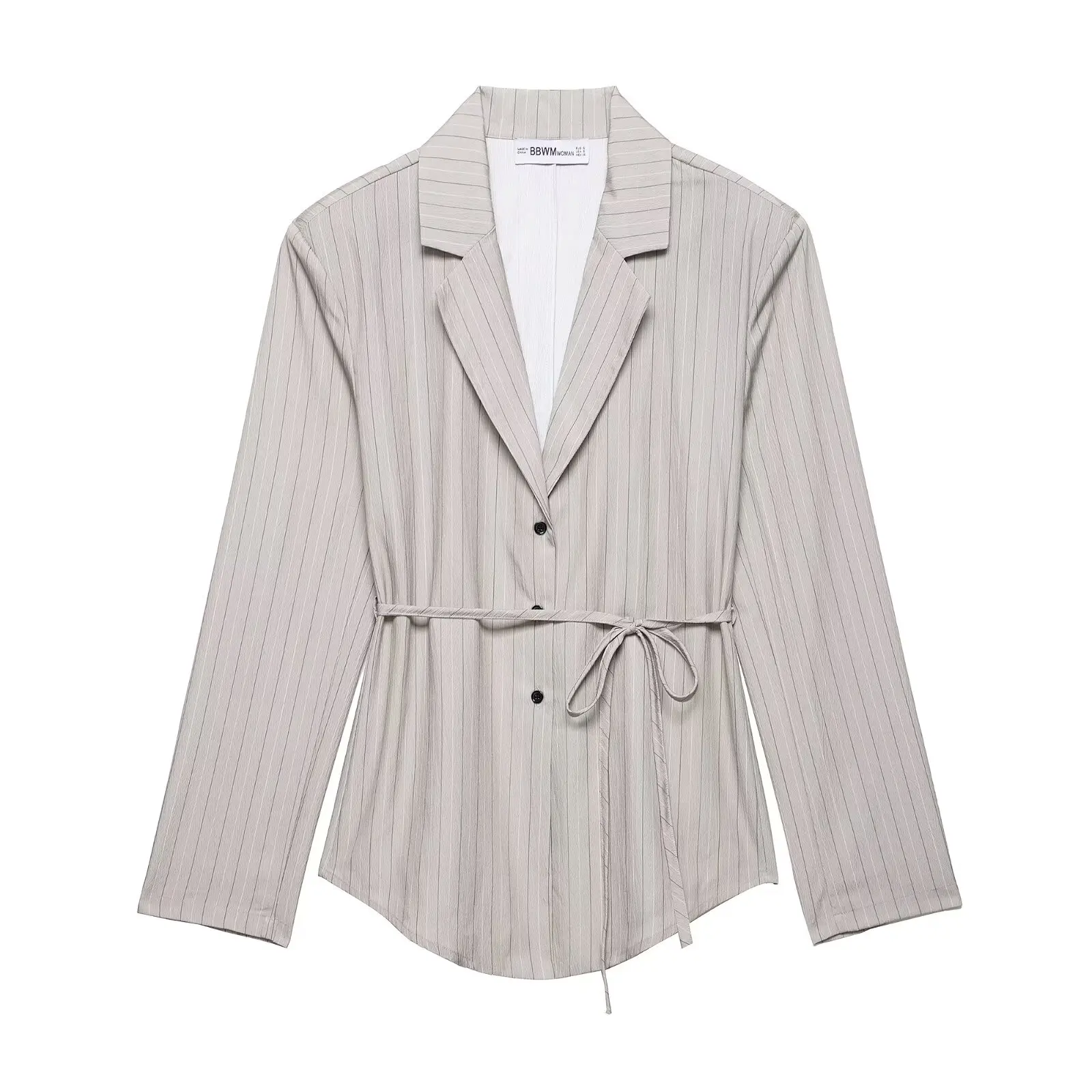 

Topenomi Vintage Striped Tailored Coat Women 2025 Autumn Notched Collar Lace Up Waist Jackets Fashion Loose Long Sleeve Tops New