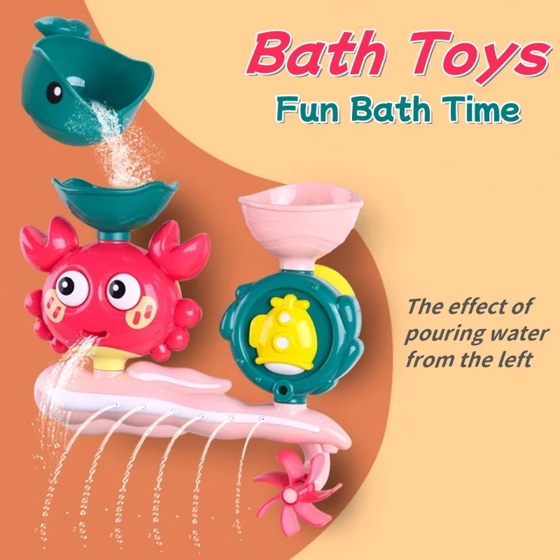 Playful Crab & Fish Water Wheel Bath Toy - Suction Base for Easy Attachment, Ideal for Fun & Educational Bath Time, Fun Bath Toy