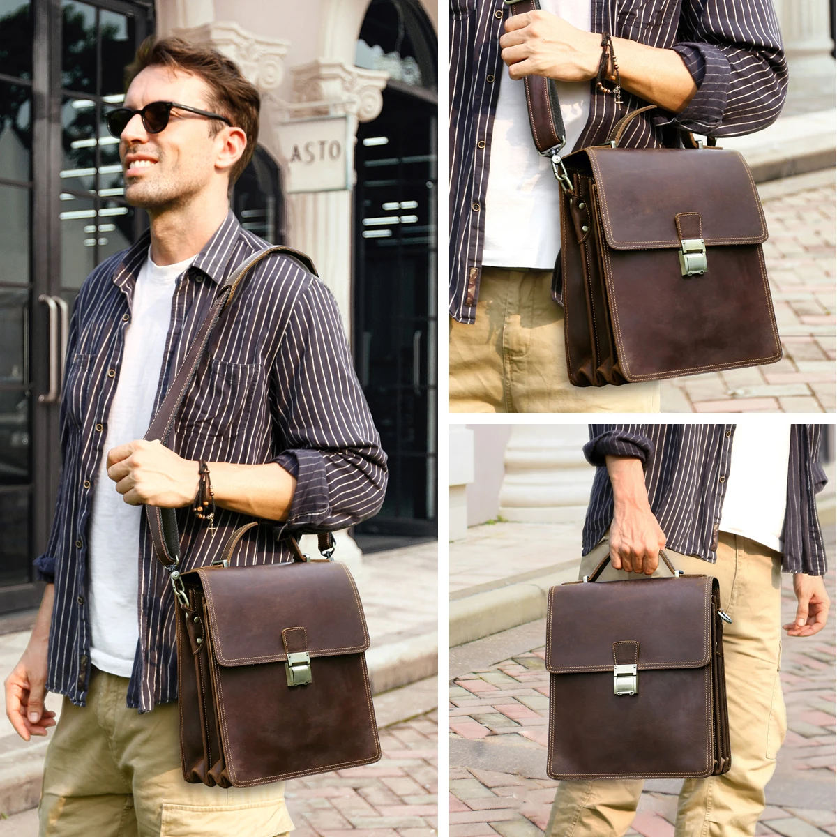 Imagem -06 - Bolsa de Ombro de Couro Genuíno Vintage para Homens Crossbody Bolsa de Luxo Bolsala do Mensageiro