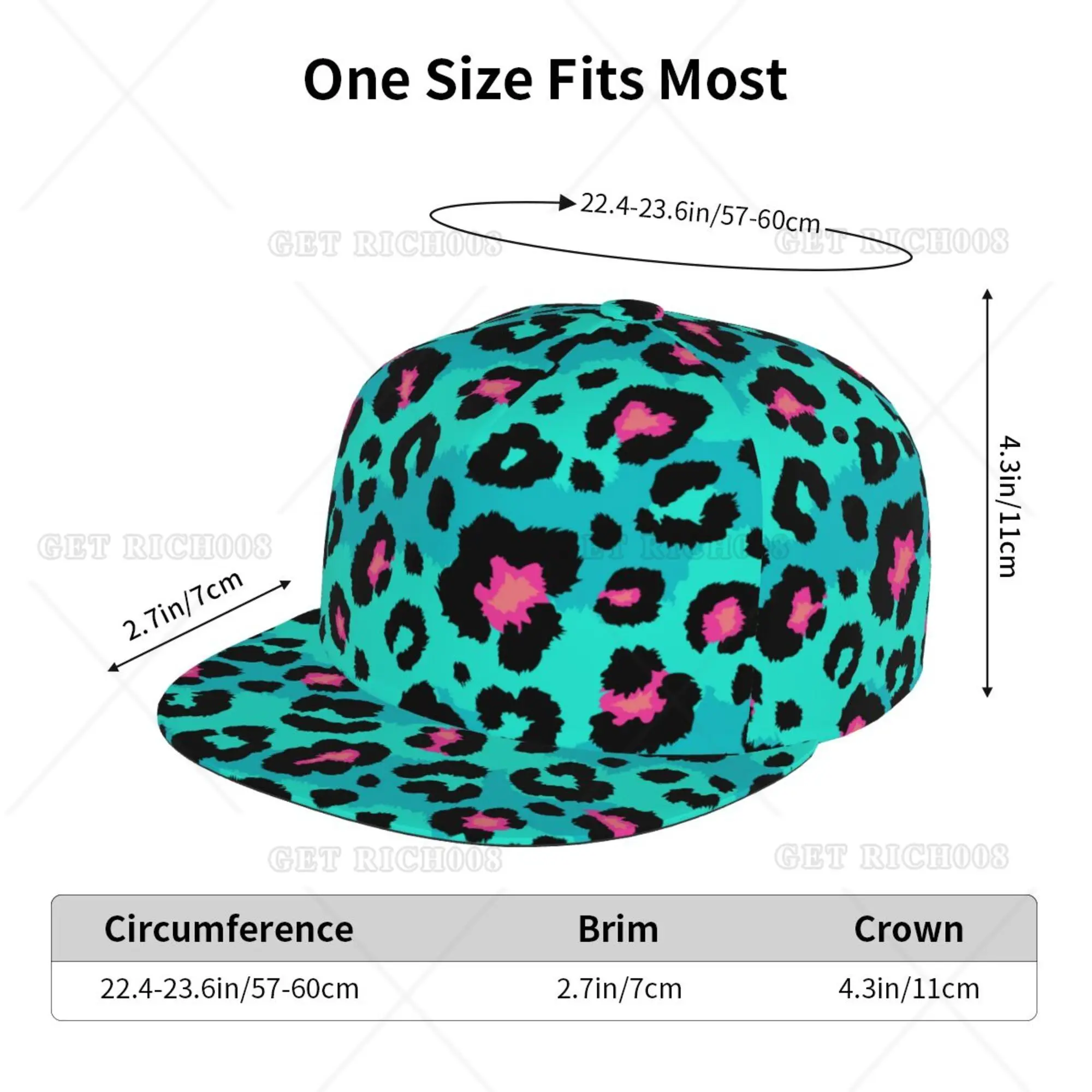 Leopard Pattern Blue Hiphop Caps Fashionable Flat Brim Baseball Cap All Seasons Hats for Men Women One Size Snapback Cap