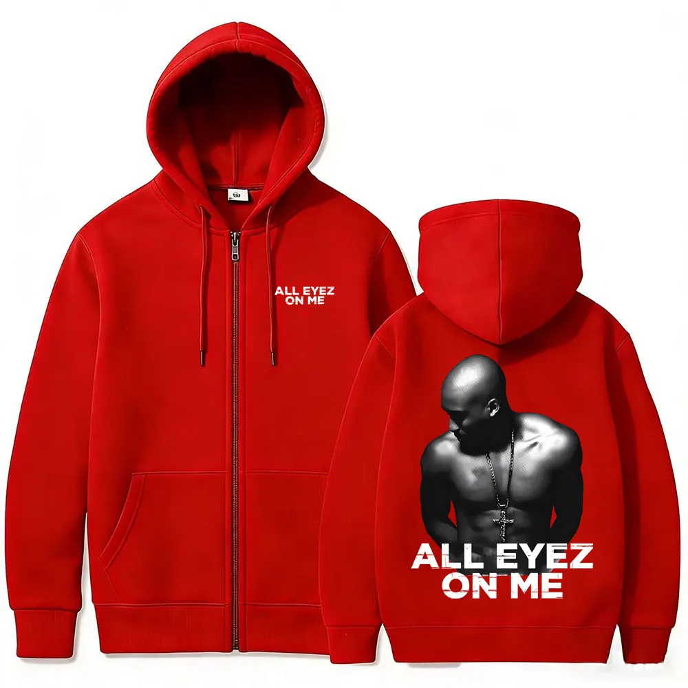 Rapper Tupac 2pac All Eyez on Me Cross Zipper Hoodie für Männer und Frauen Hip-Hop Mode Reißverschluss-Kapuzenpullover Herren Lässige Übergroße Streetwear – Detail 5