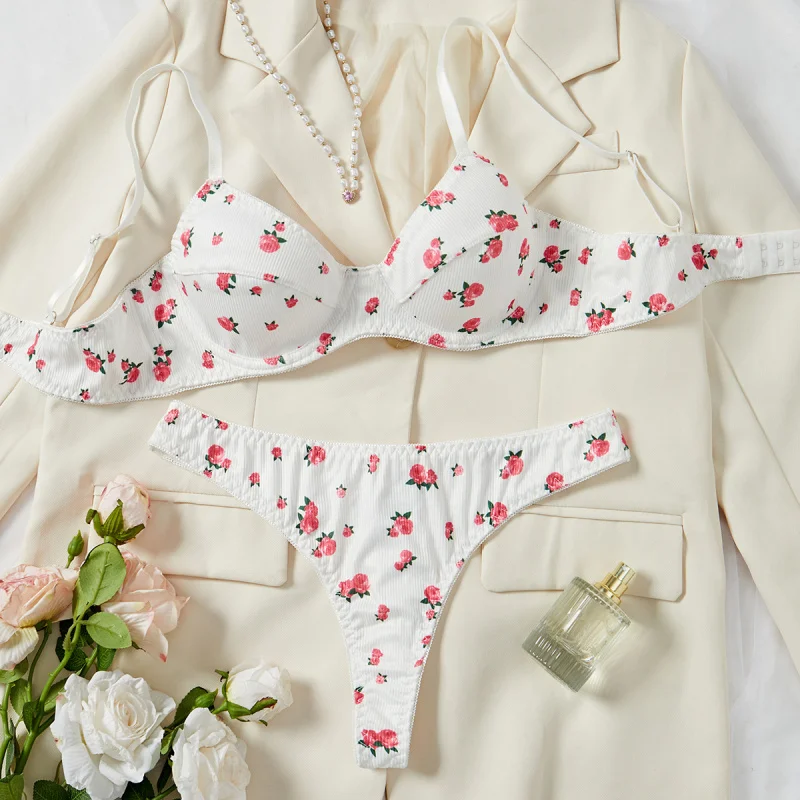 

Women'S Rose Printed Comfortable Bra Gathers Fun Underwear Factory