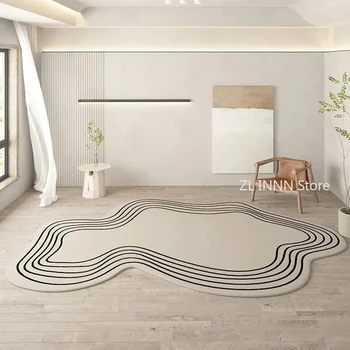 Cream Fluffy Irregular Oval Area Rug 3