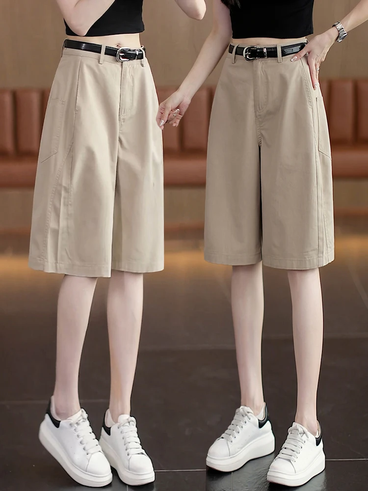 

High Waist Wide Leg Thin Five Parts Women's Casual Pants Loose Bloomer Style Summer Fashion Comfortable Soft Lenzing Fabric