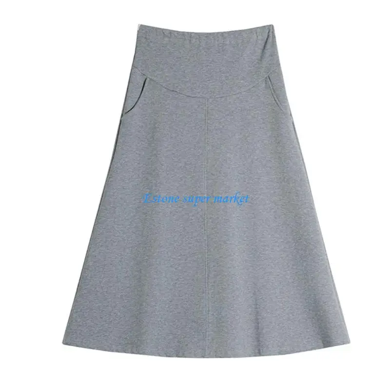 090B تنورة الأمومة الأنيقة مرونة الخصر الشتاء رايات ألف خط ملابس مريحة من القطن #3