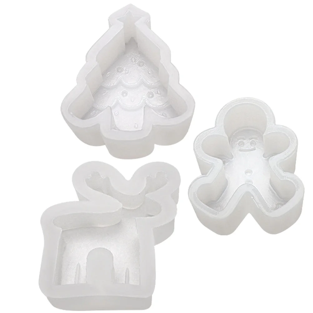 3 Pcs Christmas Tree Gingerbread Man Elk Silicone Mold Theme Wax Molds Making Scented Practical Moulds Decorative