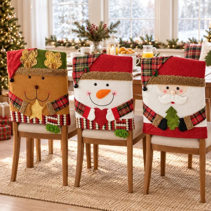 Christmas Decoration Chair Cover, Three-dimensional Santa Claus Snowman, Deer, Holiday Party Decoration Home Decoration Item Set