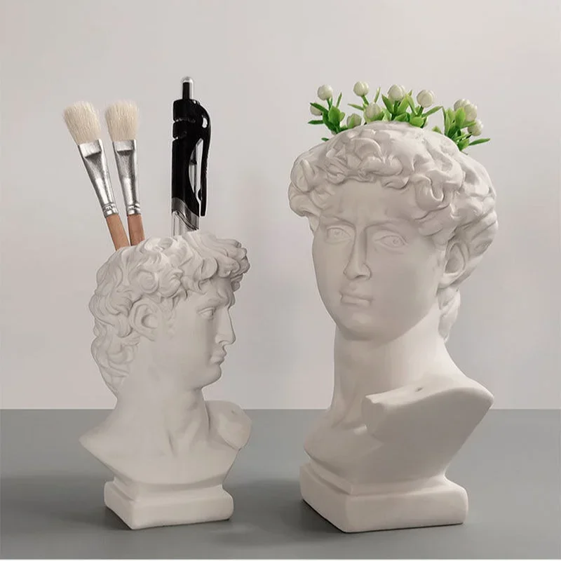 Imagem -06 - Creative Art Flower Pot Maquiagem Escova de Armazenamento Pen Holder David Estátua Resina Medici Vaso Desktop Organizer Home Decor Ornamentos