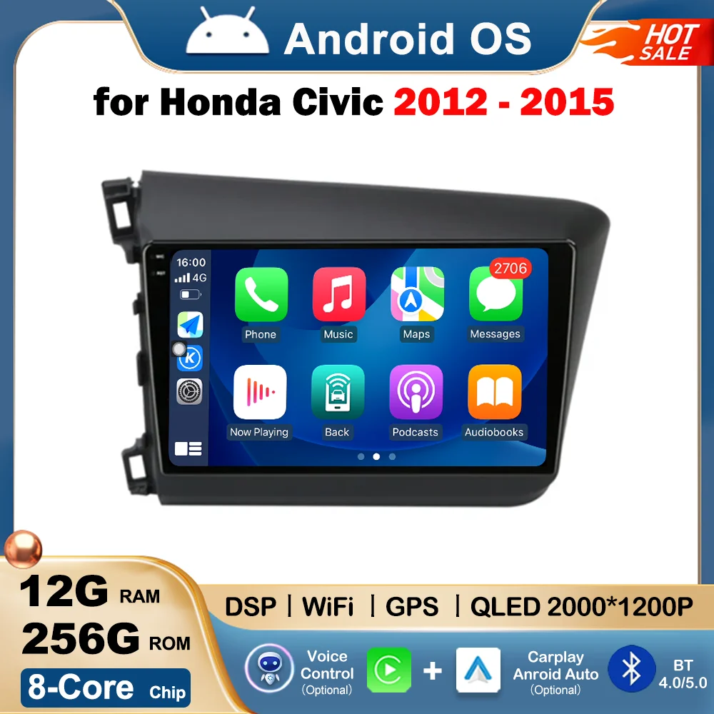 

Для Honda Civic 2012 2013 2014 2015 Автомобильный Радио Стерео Беспроводной Carplay Мультимедийный Видеоплеер Навигация GPS Wi-Fi IPS Экран 4G