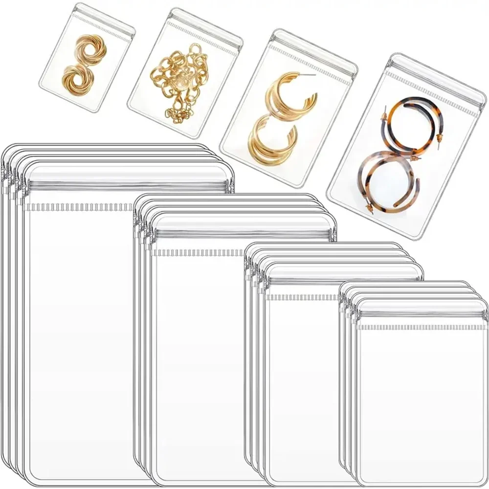 30/50/ 100150 أكياس مجوهرات بقفل بسحاب من مادة PVC هدية أكياس تخزين وتغليف شفافة للأقراط والخواتم والإكسسوارات