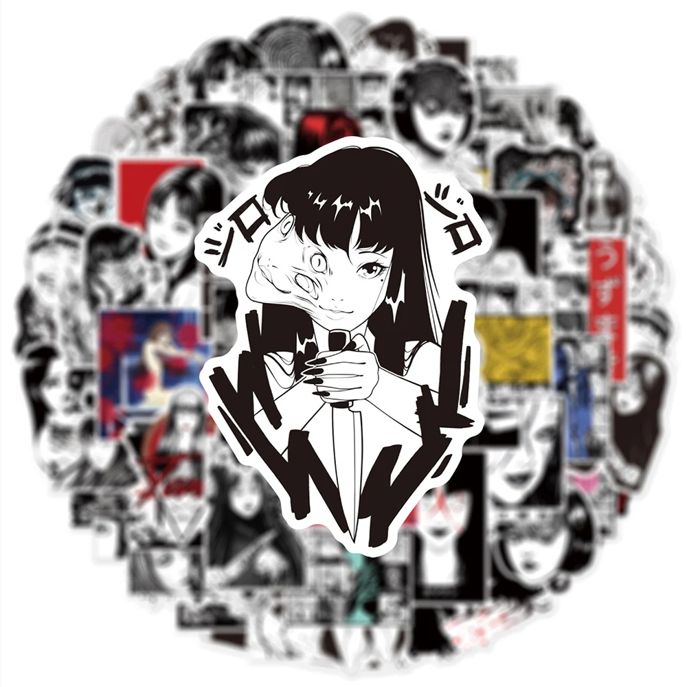 10/30/50pcs Black White Horror Anime Tomie Stickers Cartoon Tomie Junji Ito Manga Graffiti Decal for Suitcase Laptop Car Sticker