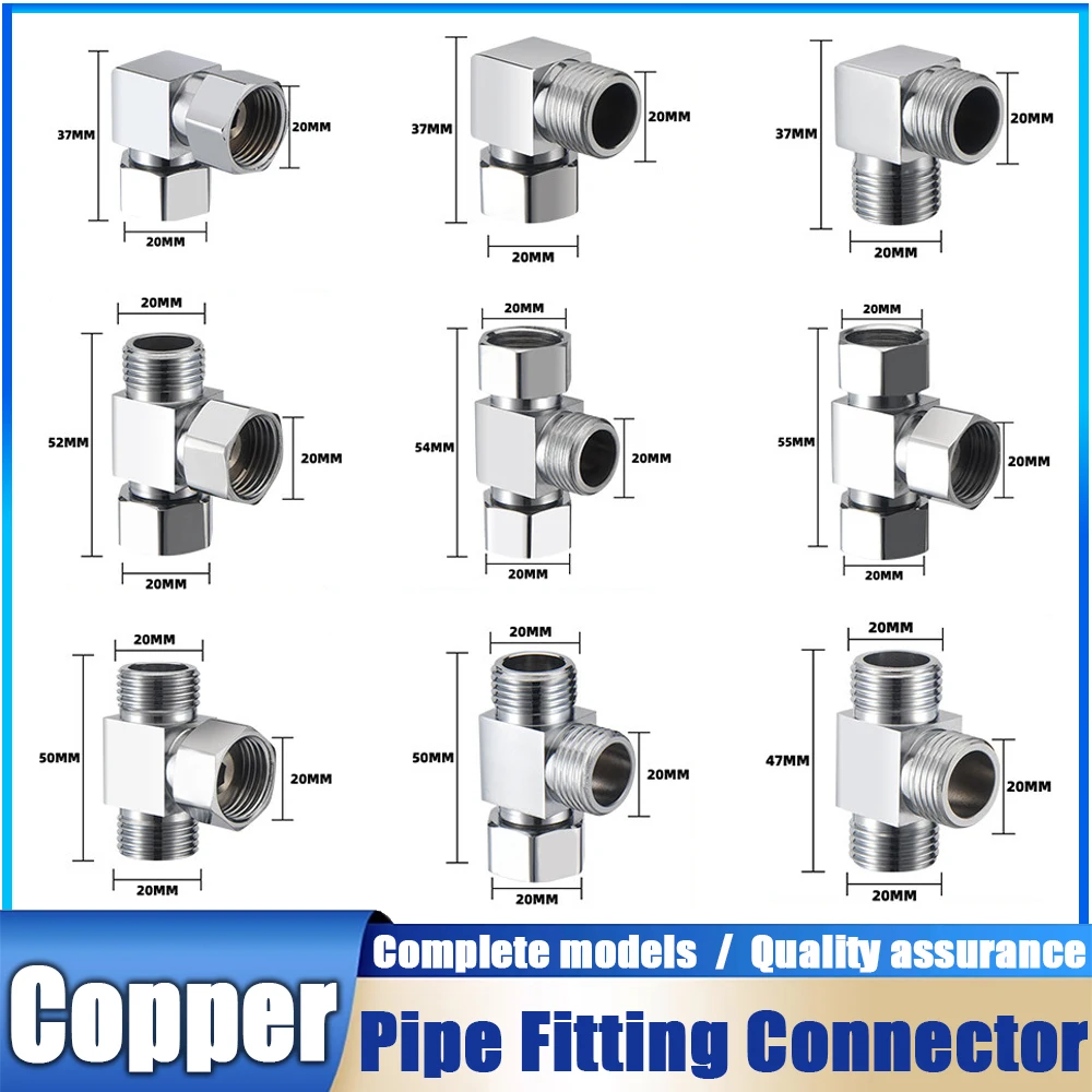 G1/2 Brass Three-way Splitter Live Connection Faucet Three-way Splitter One-in-two-out Joint Water Pipe Fittings