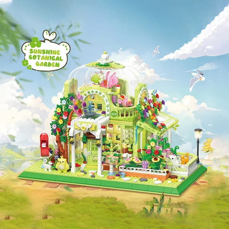 1490PCS Sunshine Botanical Flower House Building Blocks Creative City Street View Model Bricks Set Kids DIY Assembled Toys Gift