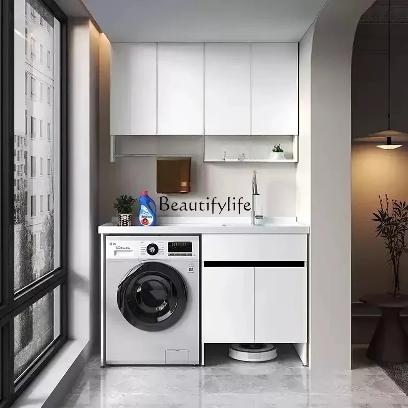 

05 FG17honeycomb aluminum balcony washing machine cabinet combination laundry table with rubbing board