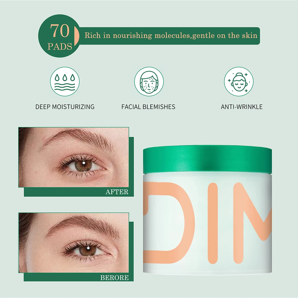 70pcs/Bottles Brightening Tonning Facial Pads Anti Dark Spot Wrinkle Minimizing Toner Pads Skin Cell Renewal Anti-Aging Pads