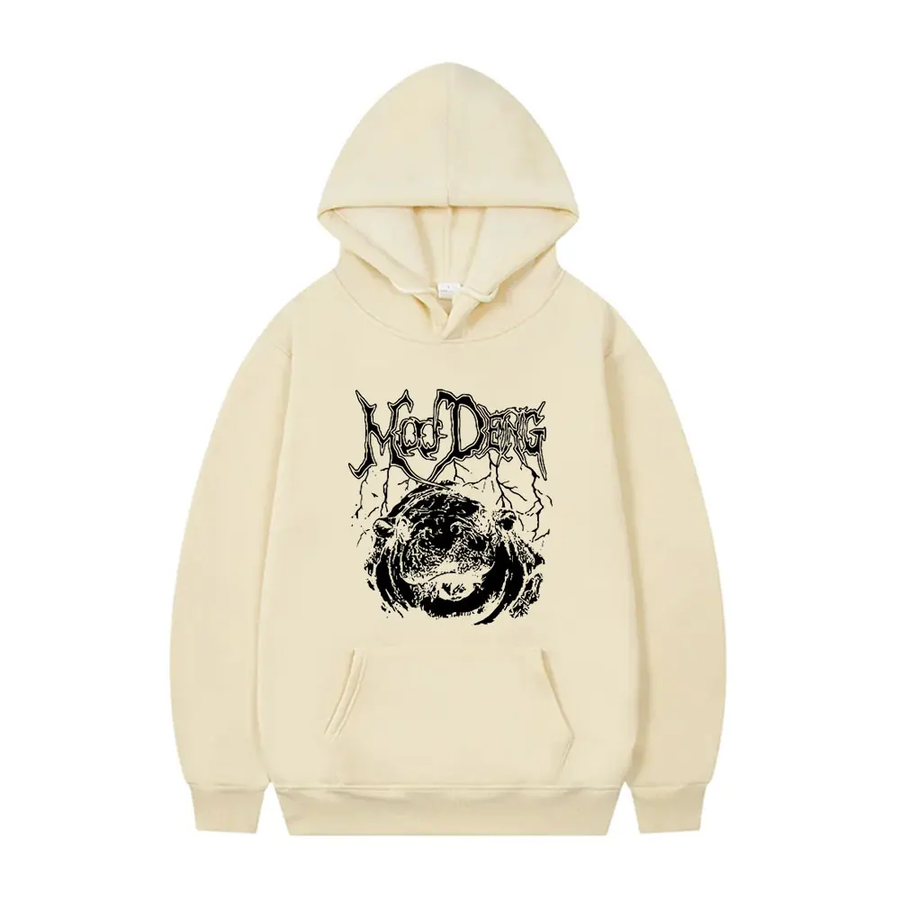 Moo Deng Hippo Gothic Rock Metal Style Hoodie Men Women Funny Meme Casual Sweatshirt Unisex Cotton Oversized Pullover Hoodies