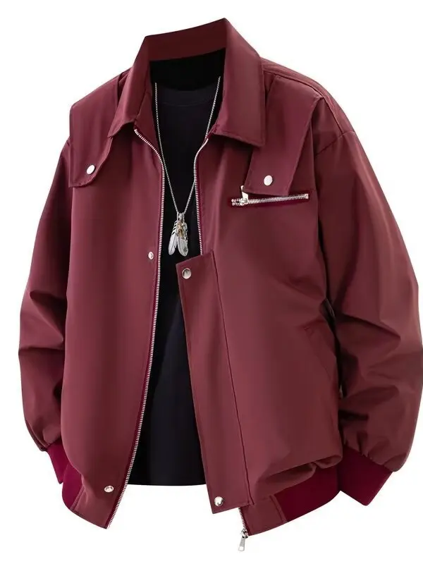 

Loose Fit Men's Jaet Turn-down Collar Harajuku Sle Hong Kong Sle Faion Urban Youth Outerwear Windproof Zipper Closure