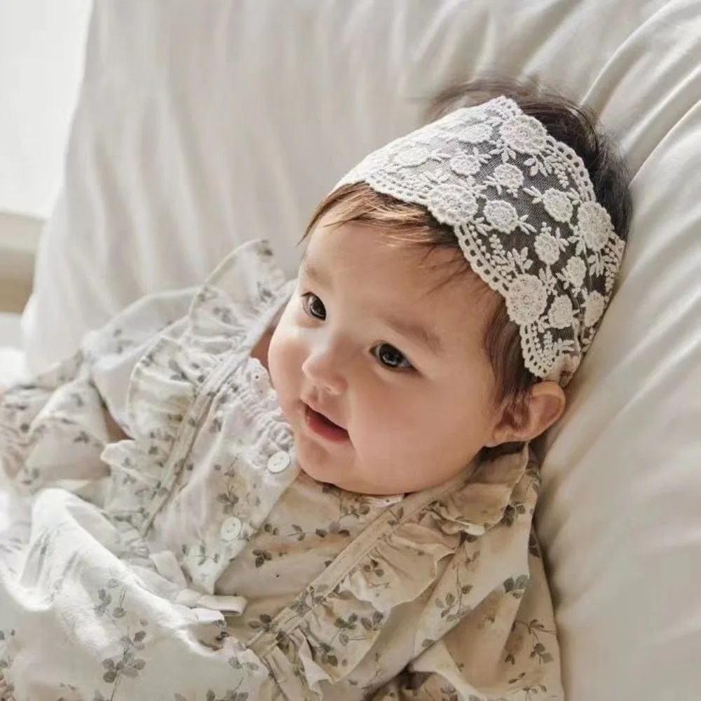 

Retro Wave Lace Baby Headband Flower Embroidered Infant Hairband Headdress Wide Elastic Hair Hoop Kids