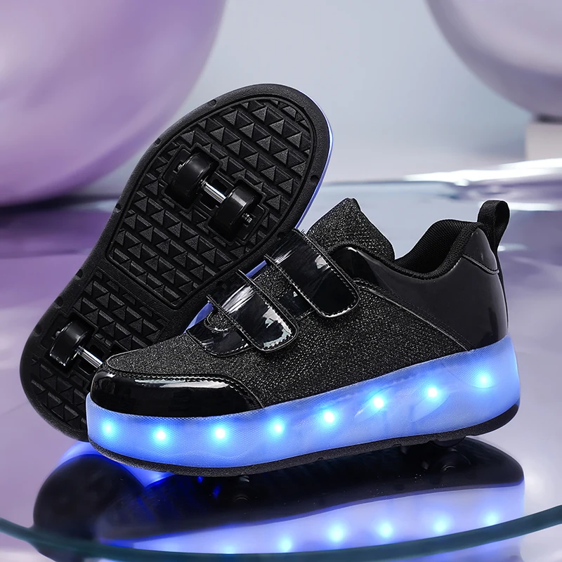 2024 Children\'s Sneakers Luminous Sole LED USB Rechargeable Boys and Girls Outdoor Roller Skating Shoes Fashion Skate Shoes