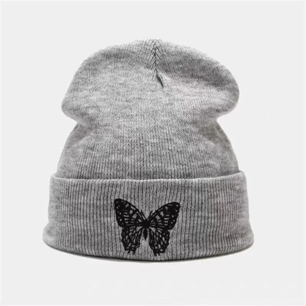 

Winter Warm Embroidered Beanie Cap Windproof Ear Protection Knitted Pullover Hat Soft Solid Color Hip Hop Hat
