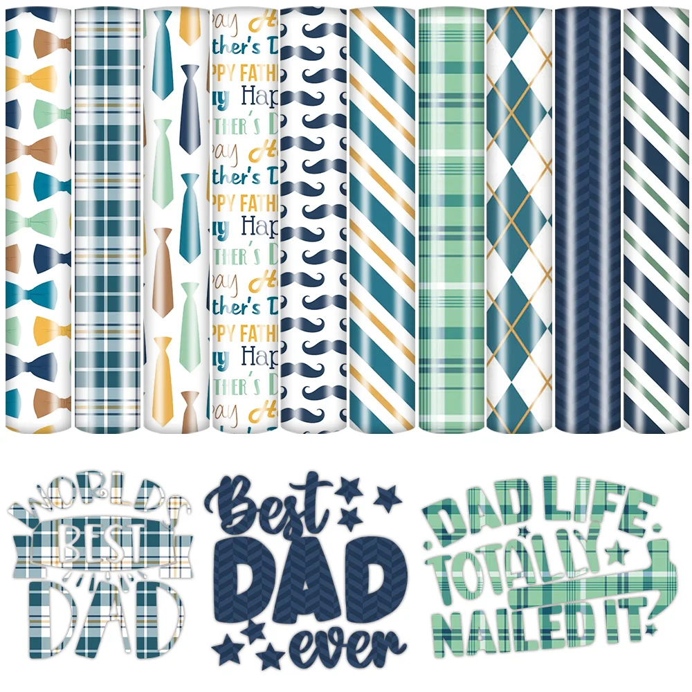 10 Pieces Father's Day Series Heat Transfer Vinyl Patch-9.84*11.81in DIY Engraving Film Slice Iron-On Adhesive