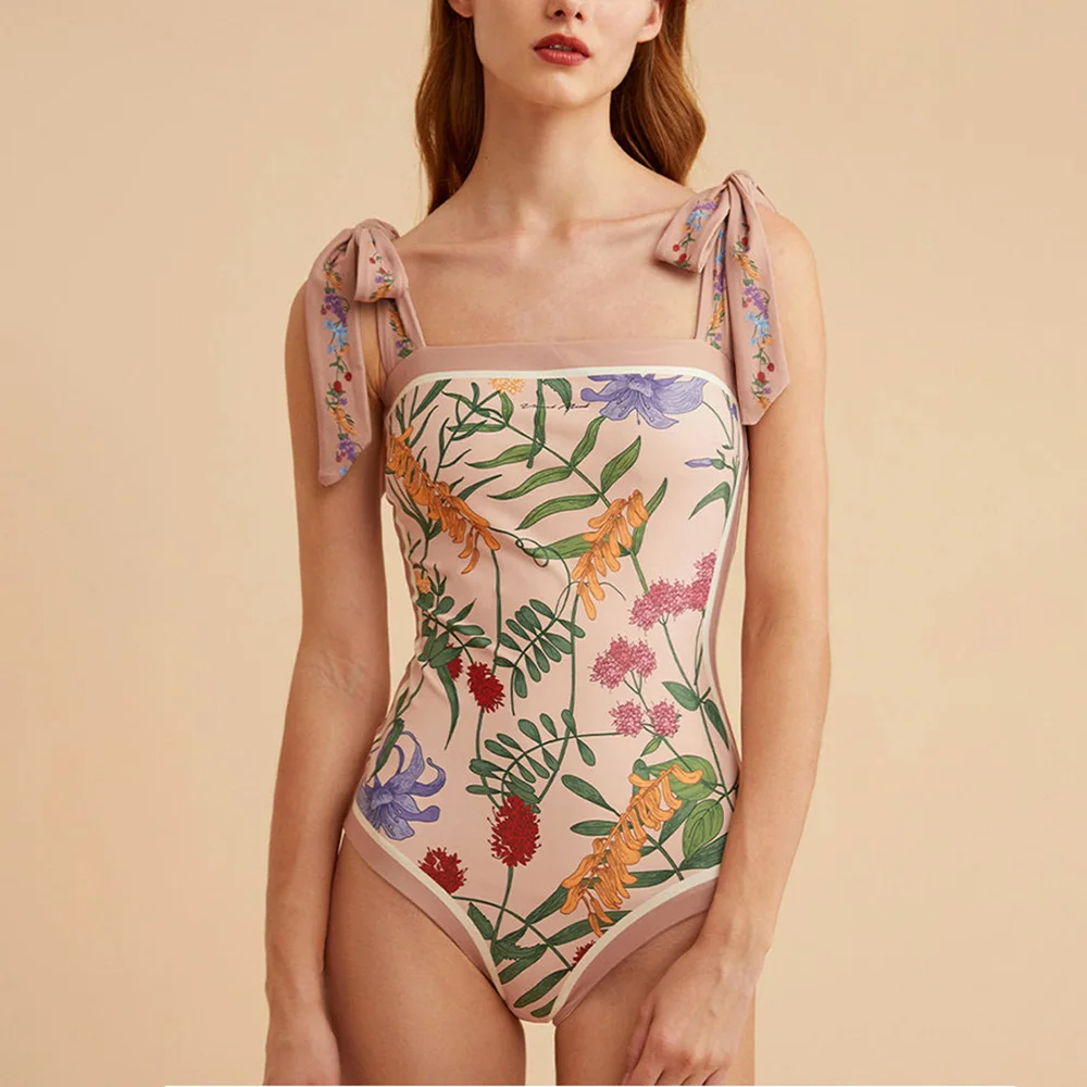 Swimsuit Women One Piece New 2023 Fashion Pieces for Slim Fit Floral Print Elegant Summer Beach Sexy Erotic Suit Luxury