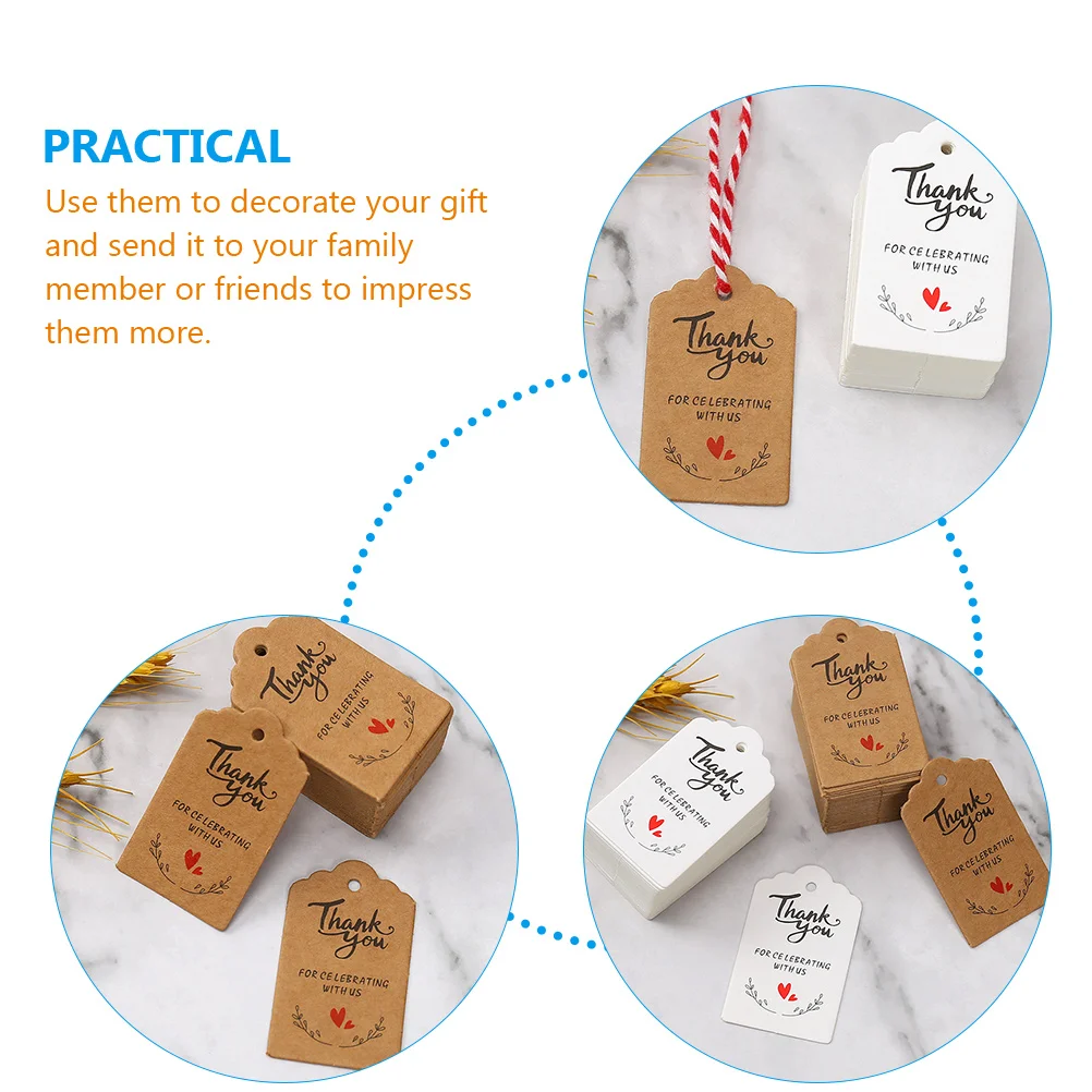 

200 Pcs Thank You Gift Tags Creative Decorative Mini Cards for Party Favor Kraft Paper Labels Wedding Adornments