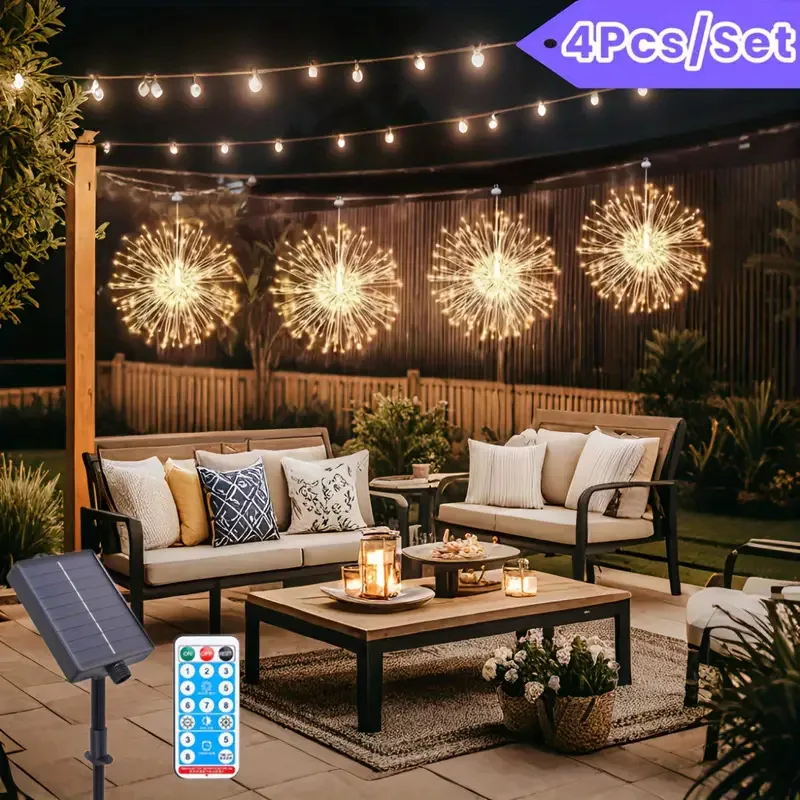 LED Solar-Poweor Canopy Atmosphere String Lights, Starry Dandelion Waterproof Copper Wire Lightsred Hanging Lights f