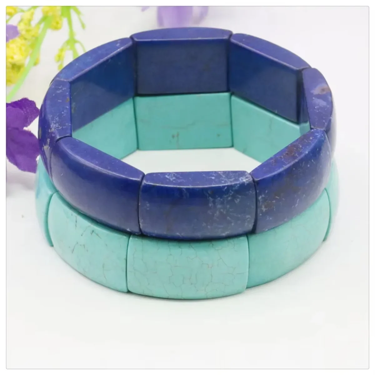 16X25mm Blue Rectangle Turkey Turquoises Beaded Bracelet Women Men Girls DIY Lace-up Elastic Jewelry Making Design Hand Ornament