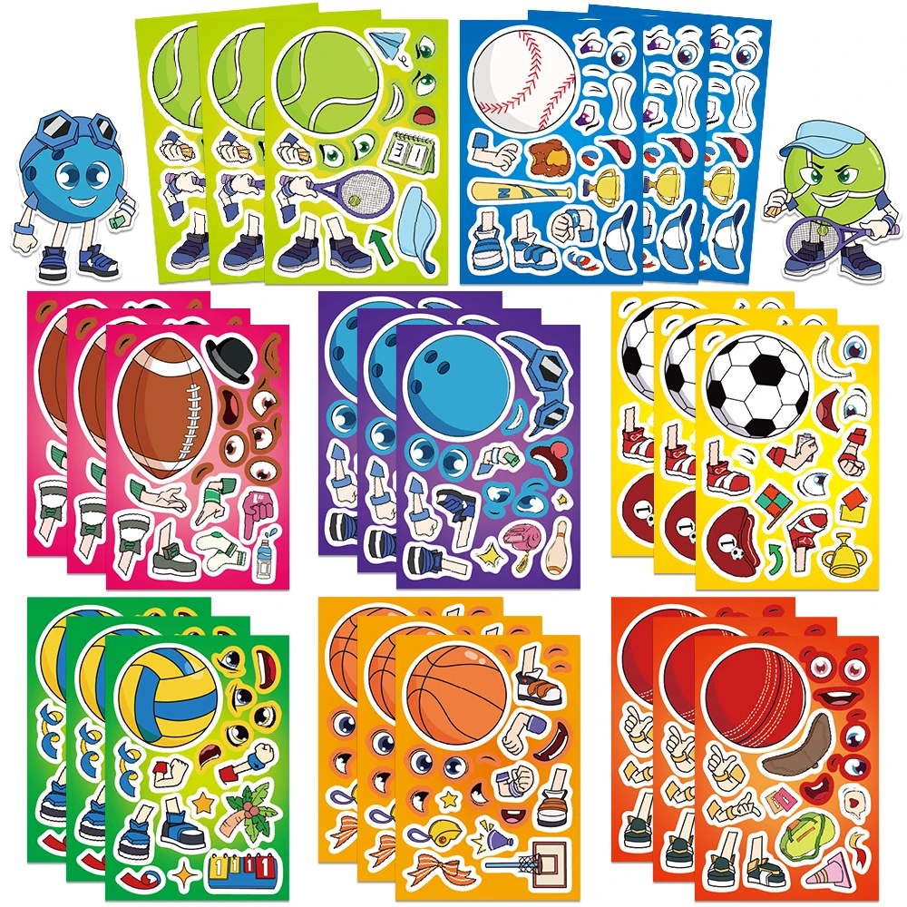 

8/16/32Sheets Cartoon Ball DIY Make A Face Puzzle Stickers Dress Up Game Face Funny Assemble Stickers Kids Toys Gifts