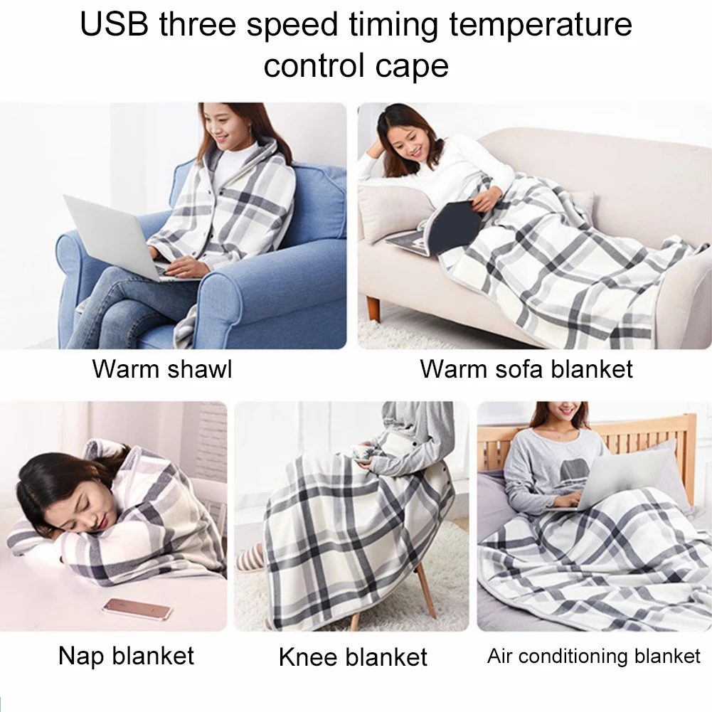 Wearable USB Electric Heated Blanket 3 Heating Levels Fleece Heated Blanket USB Heated Blanket Shawl for Home Office