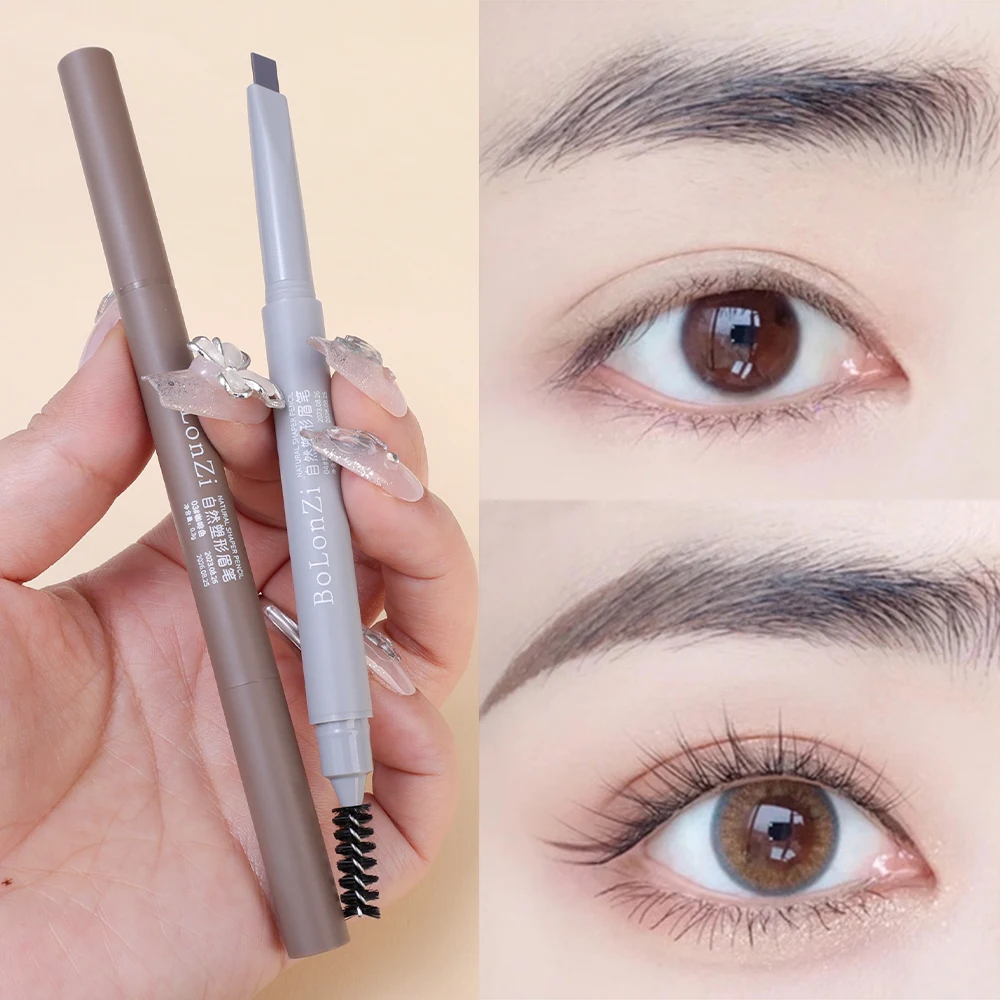 Natural Shape Double Head Eyebrow Pencil with Brush Waterproof Matte Triangle Machete Eyebrow Pen Lasting Black Brown Eye Makeup