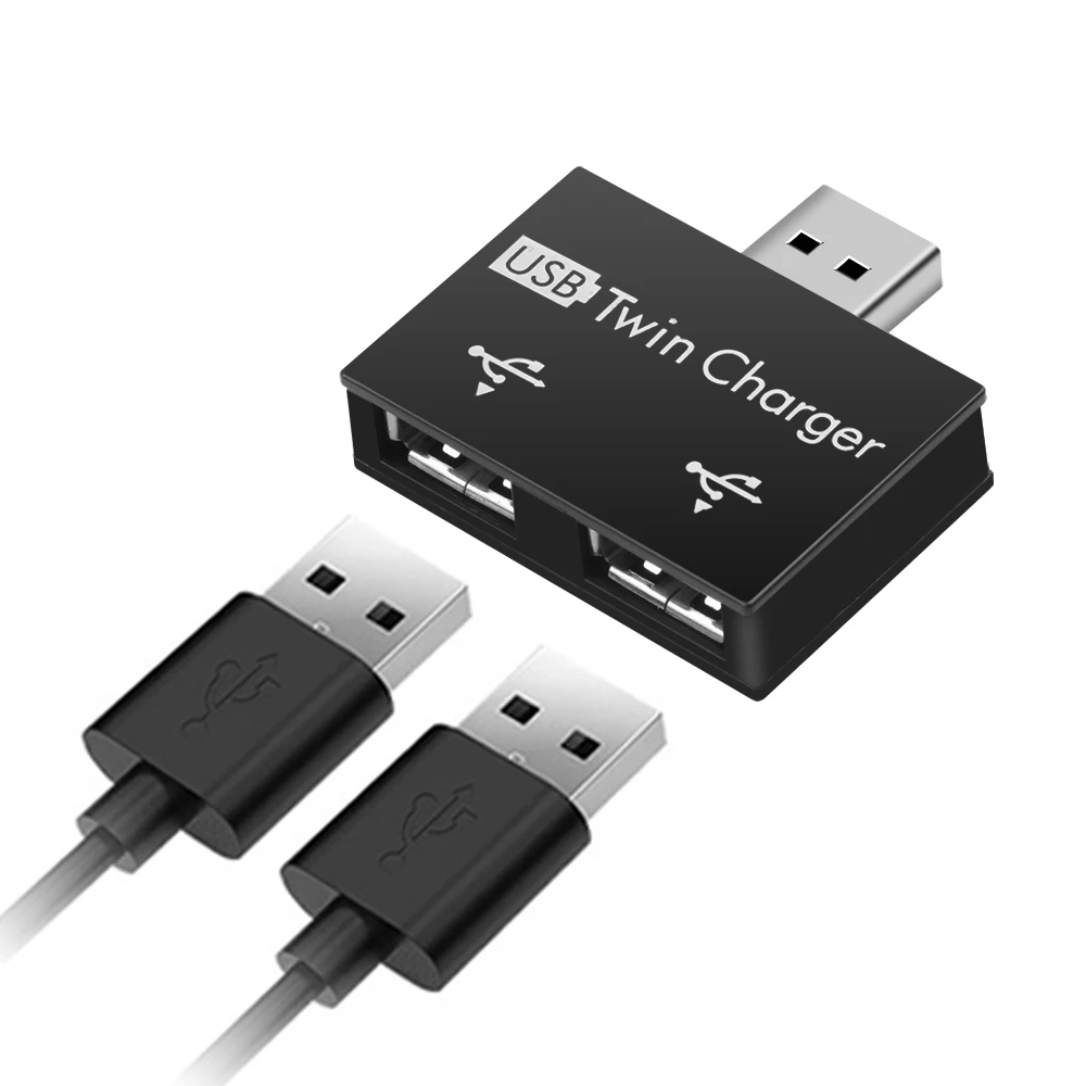 Adaptador de Hub USB divisor, USB 2.0 HUB conversor, macho para Twin carregador interface, Huawei, Xiaomi, Macbook Pro