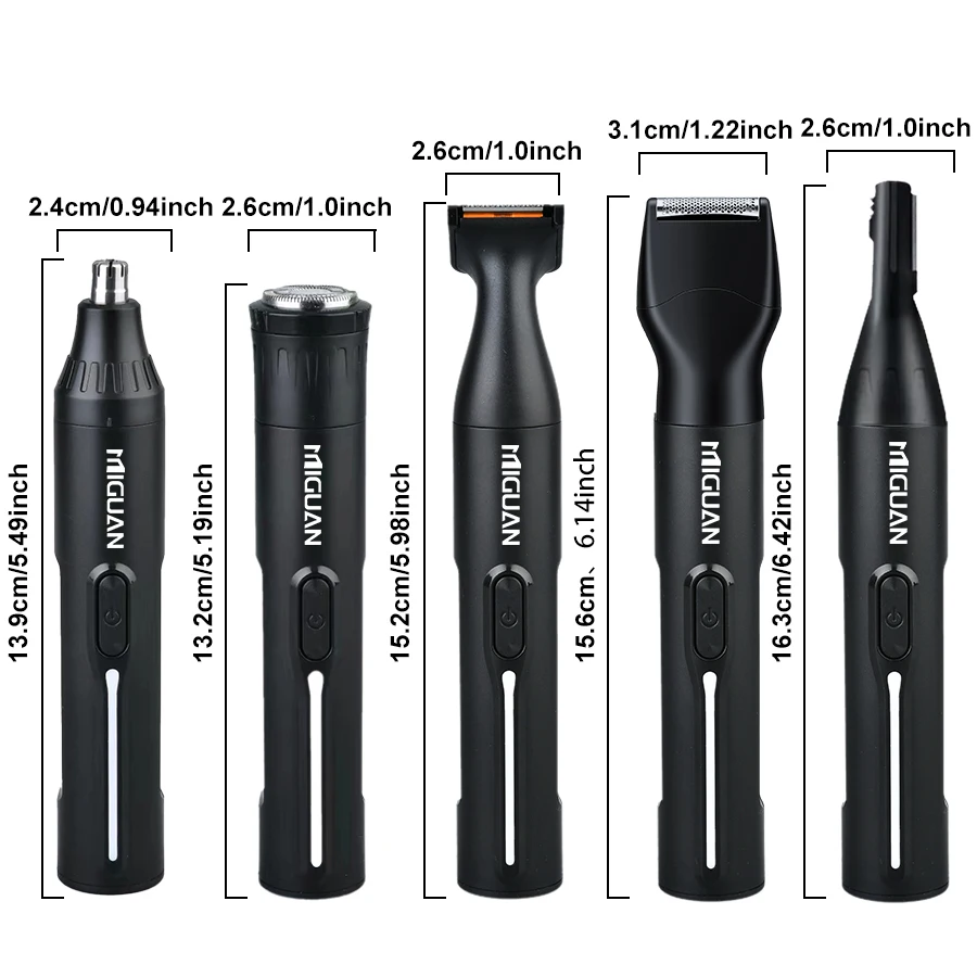 5-in-1 Professional Grooming Kit, USB Rechargeable Nose & Ear Hair Trimmer, Beard and Eyebrow Razor，