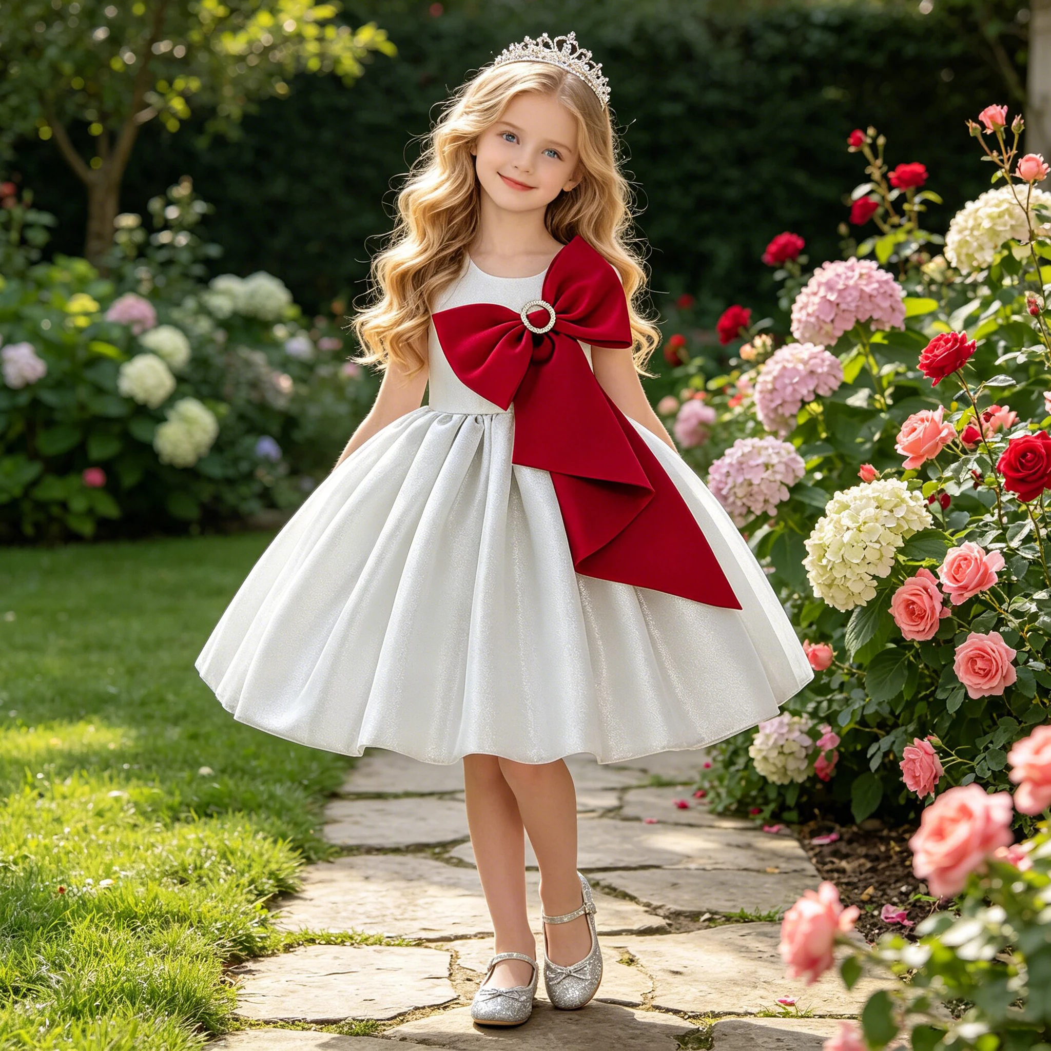 Summer Big Bow Bridesmaid Party Girls Dresses Elegant Wedding Birthday Princess Evening Dress for Girl Gala Graduation Prom Gown