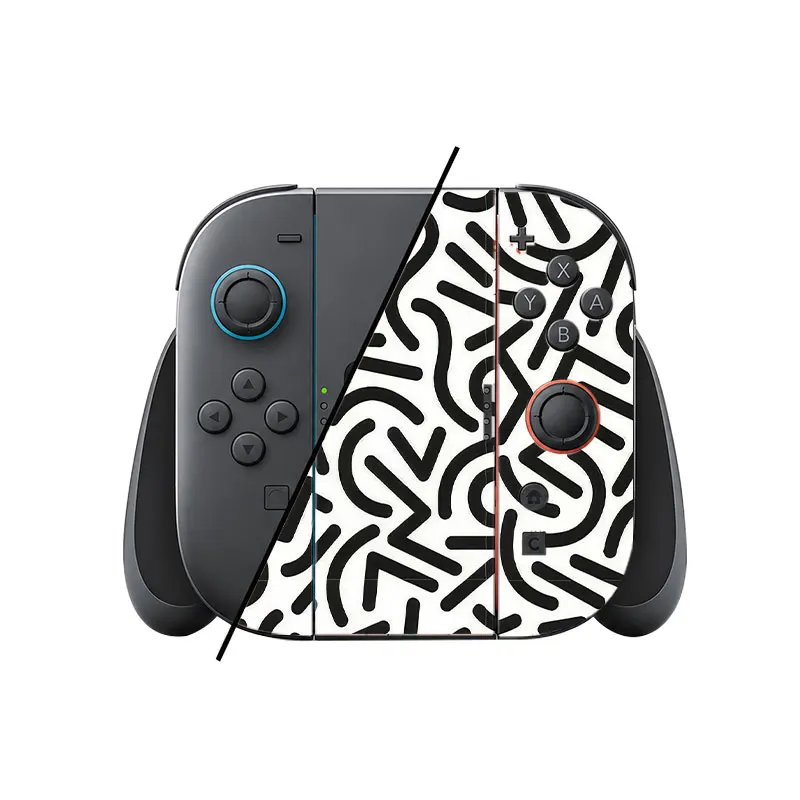 The psychedelic black-and-white world pattern. Skin protection film for the Switch game console. Creative pattern design.