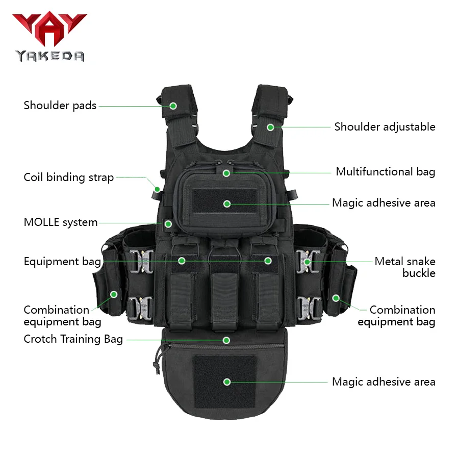 YAKEDA multifunctional full protection training vest MOLLE metal snake buckle quick release outdoor camouflage training vest