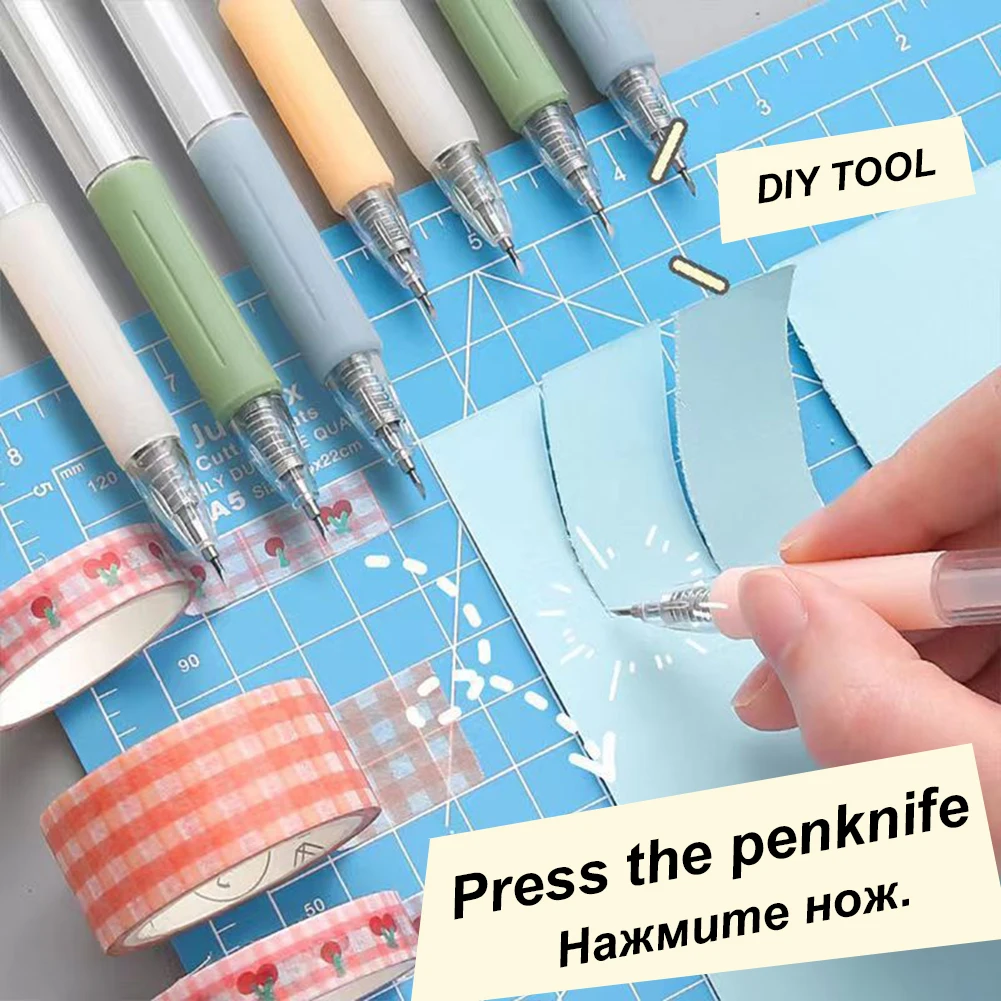 Paper Cut Knife Pen Refill Set Art Utility Knife Scrapbooking Cutting Tool Precision Sticker Washi Tape Cutter DIY Craft 1+4 Pcs