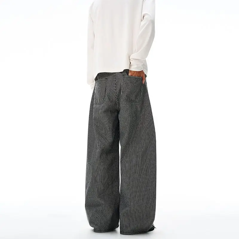 Men And Women Mopping Retro Unisex Jeans Autumn College Striped Jeans Loose Curved Knife Couple Versatile Long Pants
