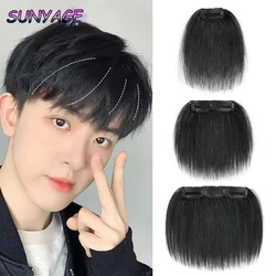 SUNYAGE 10cm Hair Bangs for Mens Clips in Real Hair Bang Cover High Forehead 100% Human Hair Bangs Fringe Extension for Volume