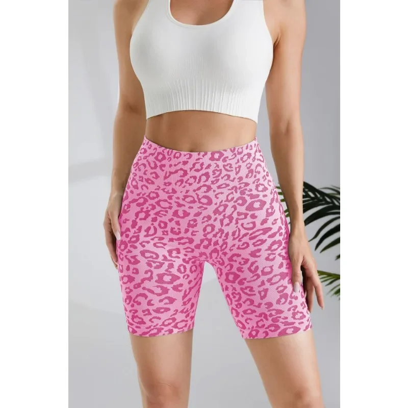 Leopard Print Women Sports Shorts Seamless Slim Shorts High Waist Hip Liftting Yoga Leggings Walking Cycling Stretchy Shorts
