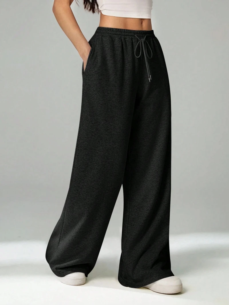 

Sports Men Women Y2K Drawstring Waist Solid Color Sweatpants Long Printed Sweatpants Plain Black Fitness Basics Fall Clothes