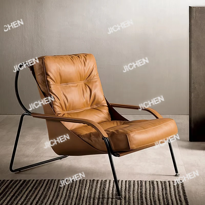 

JC Italian Design Luxury Modern Metal Iron Saddle Leather Armchair Living Room Home Office Hotel Bedroom Leisure