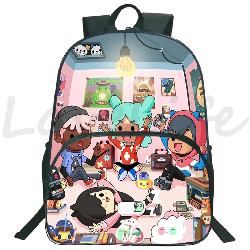 16 Inch Toca Life World Print School Bag Anime Bookbag Large Capacity Backpack for Primary School Boys Girls Travel Backpack