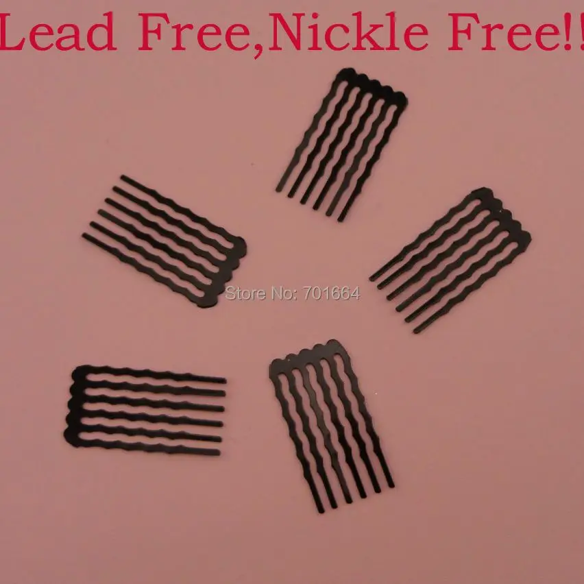 

50PCS 2cm*3.6cm 6teeth Black Waved teethed Plain Metal Hair Combs for DIY headpieces at nickle free and lead free