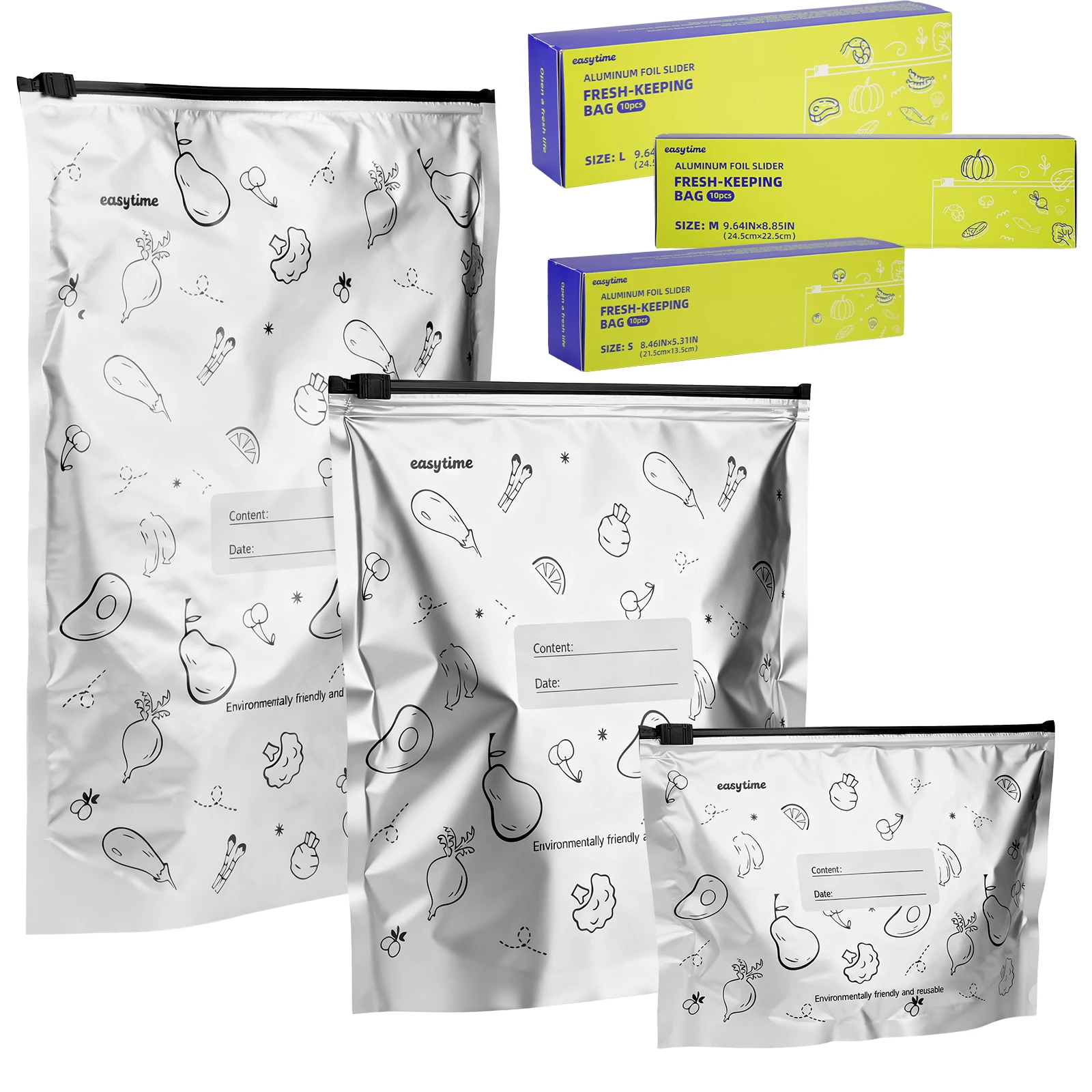 10/60 Stück Aluminiumfolien-Aufbewahrungsbeutel-Set, wiederverwendbare Lebensmittelverpackung, versiegelte Organizer, geruchsdichte Speisekammer-Gefrierschrankbeutel für die Küche