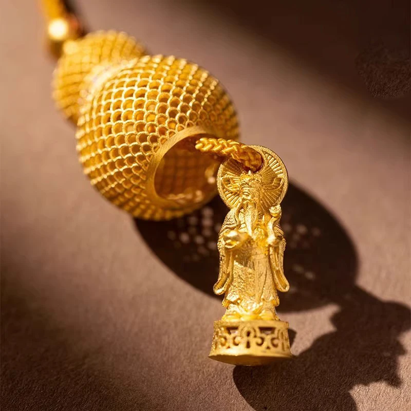 

【Silent silence brings great wealth】Gold-colored filigree gourd pendant, fortune god charm, Chinese style, exquisite, light luxu