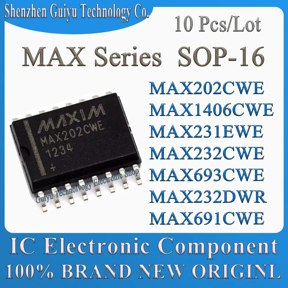 

10Pcs/Lot MAX202CWE MAX1406CWE MAX231EWE MAX232CWE MAX693CWE MAX232DWR MAX691CWE MAX202 MAX1406 MAX231 MAX232 MAX SOP-16 IC Chip