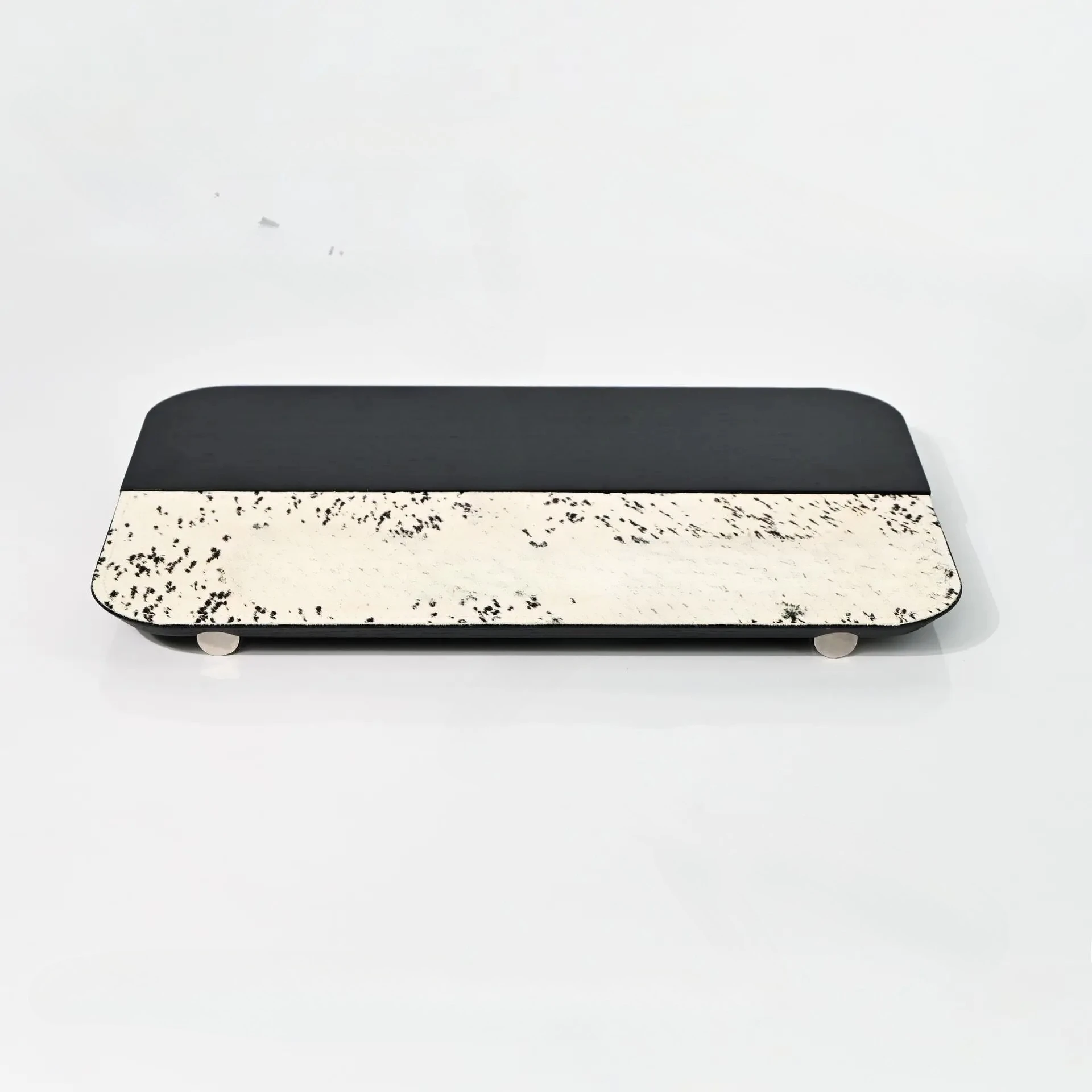 Modern light luxury simple stainless steel leather creative tray Natalie solid wood spotted horse hair storage ornament